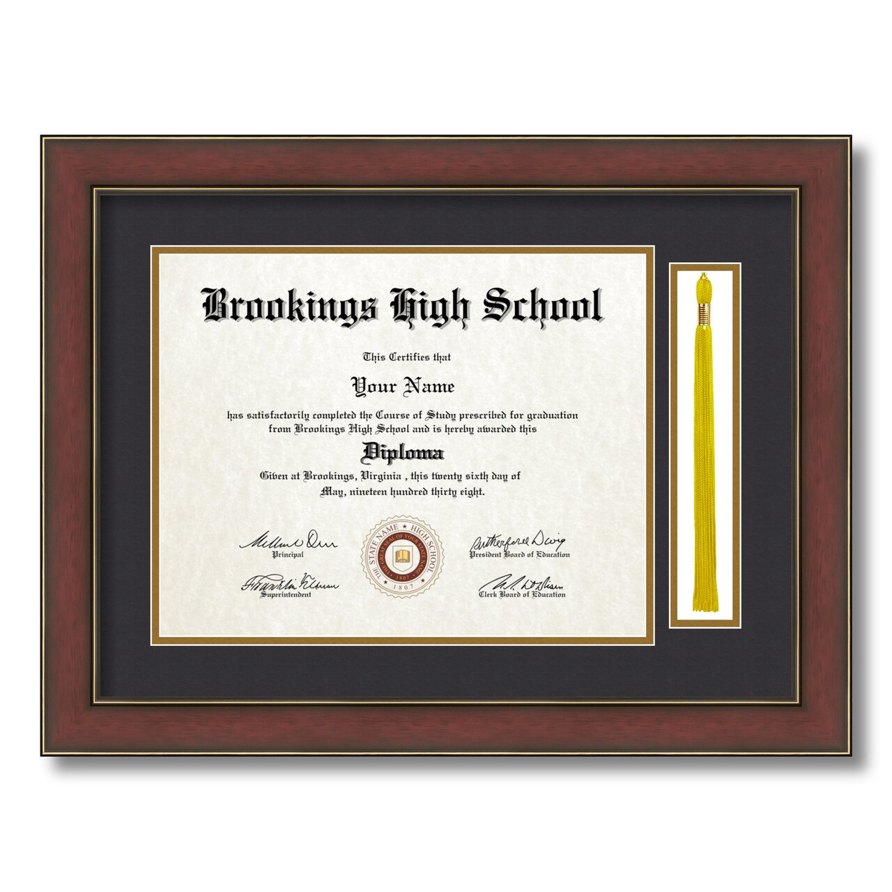 ArtToFrames 11x14 inch Diploma Frame with Tassel Opening - Framed with Black and Gold Mats, Comes with Regular Acrylic and Sawtooth Hanger for Wall Hanging (DT-11x14)